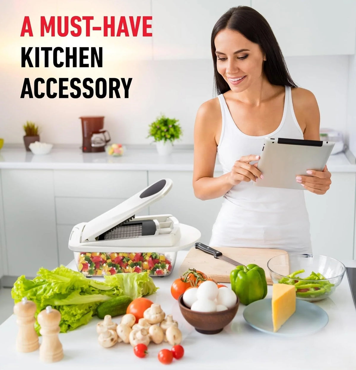 Mandoline Slicer 8-Function Stainless Steel Blades & Built-In Container