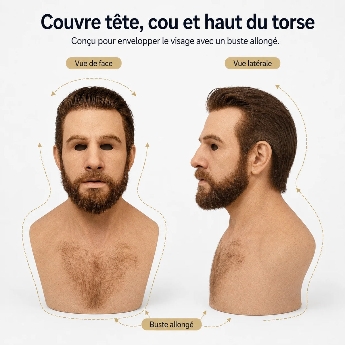 Mask Full Head Hyperrealistic Silicone Extended Chest Bib