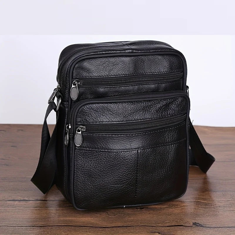 Messenger Bag Cowhide Leather Multiple Pockets