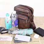 Messenger Bag Cowhide Leather Multiple Pockets