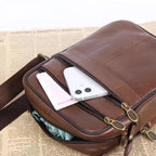 Messenger Bag Cowhide Leather Multiple Pockets