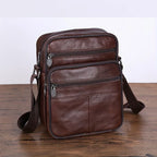 Messenger Bag Cowhide Leather Multiple Pockets