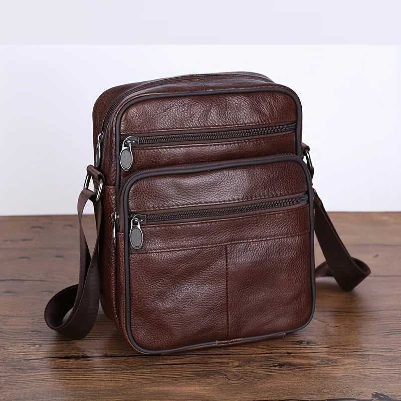 Messenger Bag Cowhide Leather Multiple Pockets