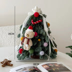 Mini Christmas Tree Lifelike Artificial Ribbons & Pom-Poms