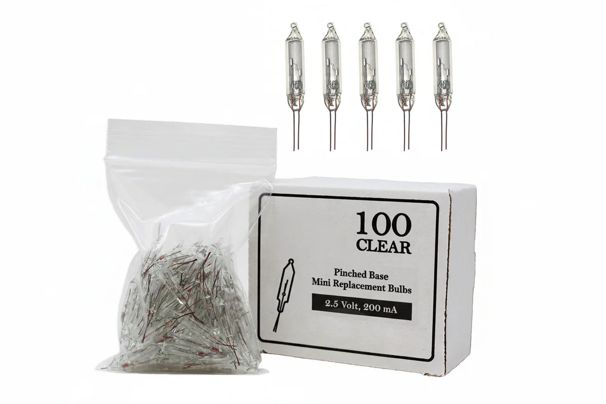 Mini Incandescent Bulbs Clear Glass Pinched Base 100 Pack