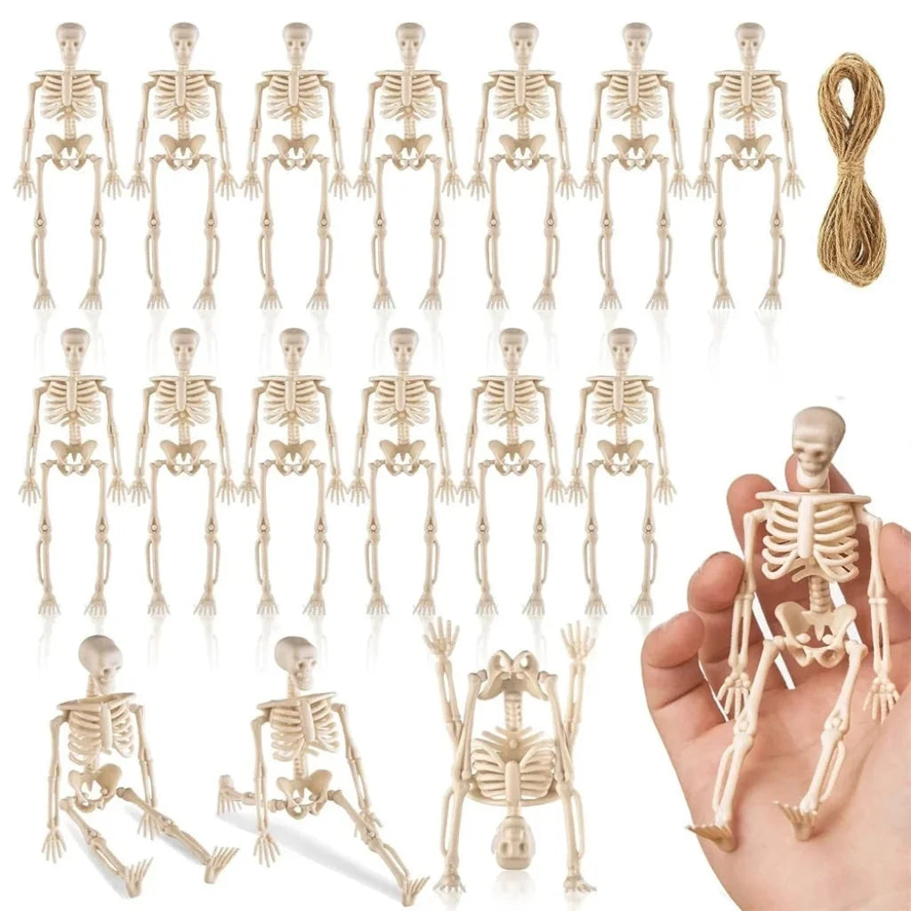 Mini Skeleton Decorations Poseable Matte Plastic Hanging Loop