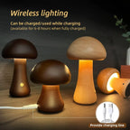 Mushroom Night Light Wooden Rechargeable Touch Control