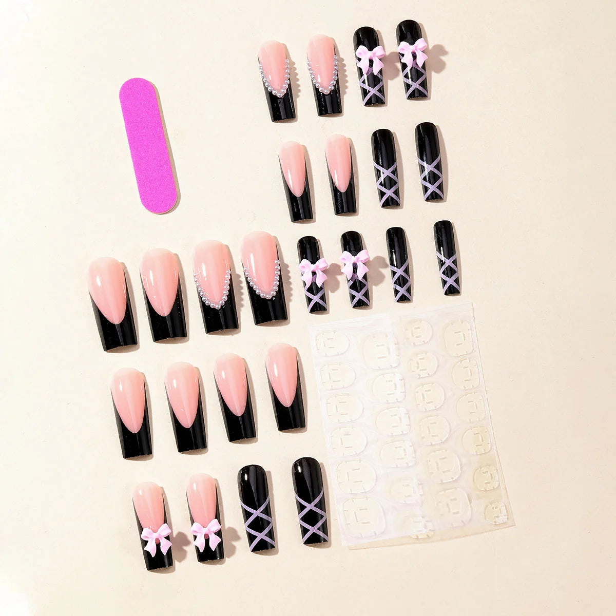 Nail Art Set Glossy Bows & Intricate Patterns