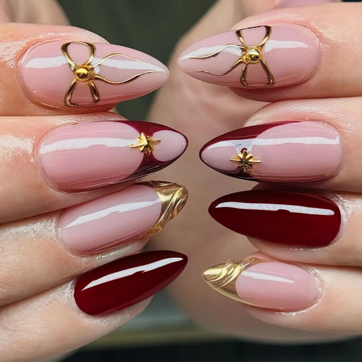 Nail Extensions Stiletto Red Easy Apply Adhesive