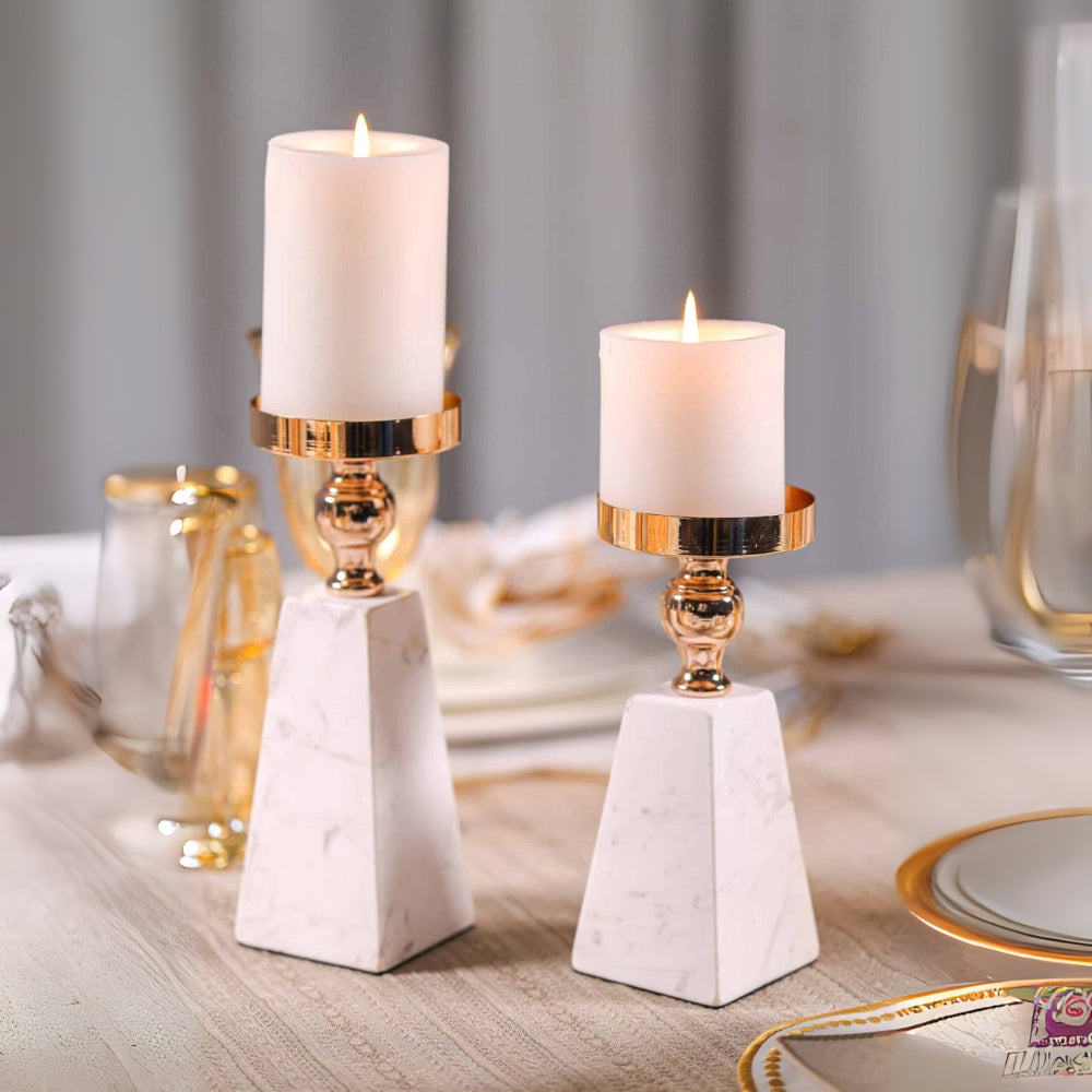 Natural Marble & Gold Pyramid Candle Holder
