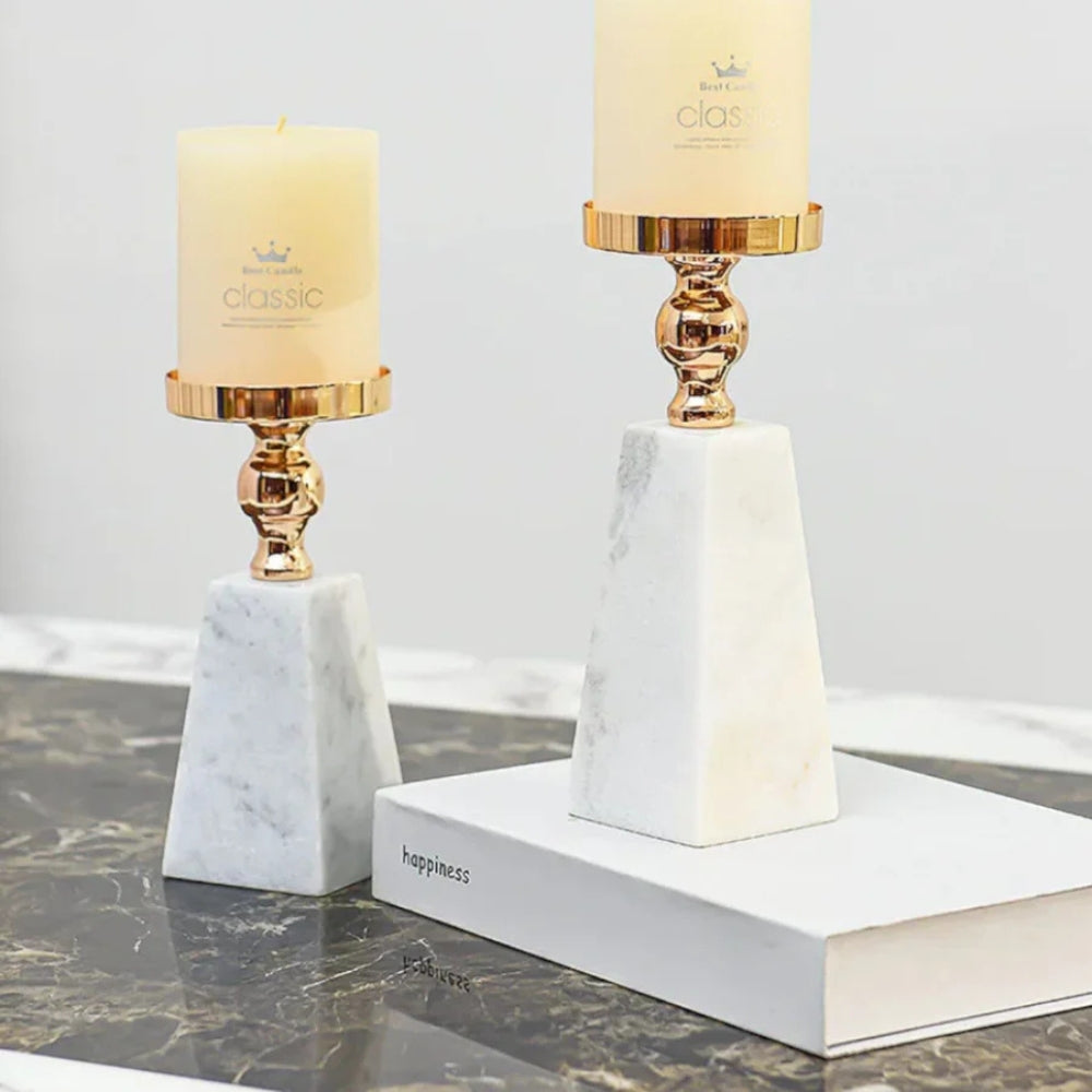 Natural Marble & Gold Pyramid Candle Holder