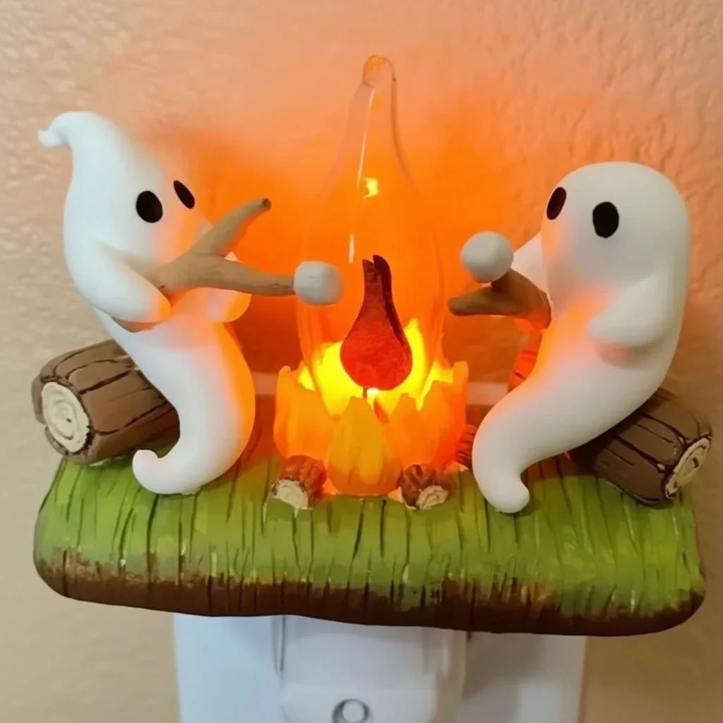 Night Light Plug-In Warm Flickering LED Campfire Ghosts