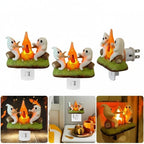 Night Light Plug-In Warm Flickering LED Campfire Ghosts