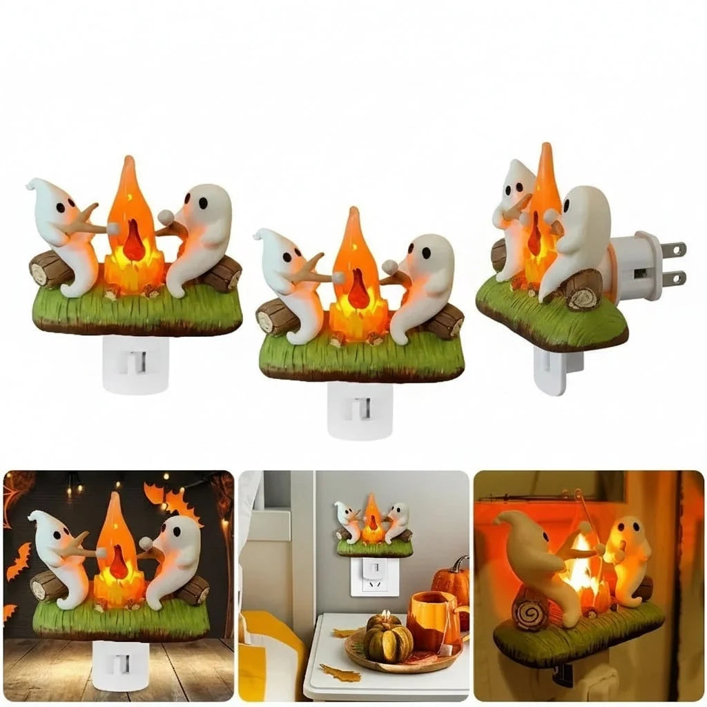 Night Light Plug-In Warm Flickering LED Campfire Ghosts