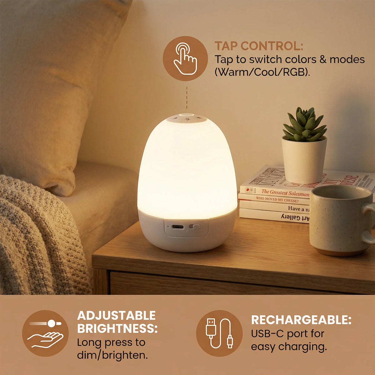 Night Light Soft Silicone Touch Control Rechargeable
