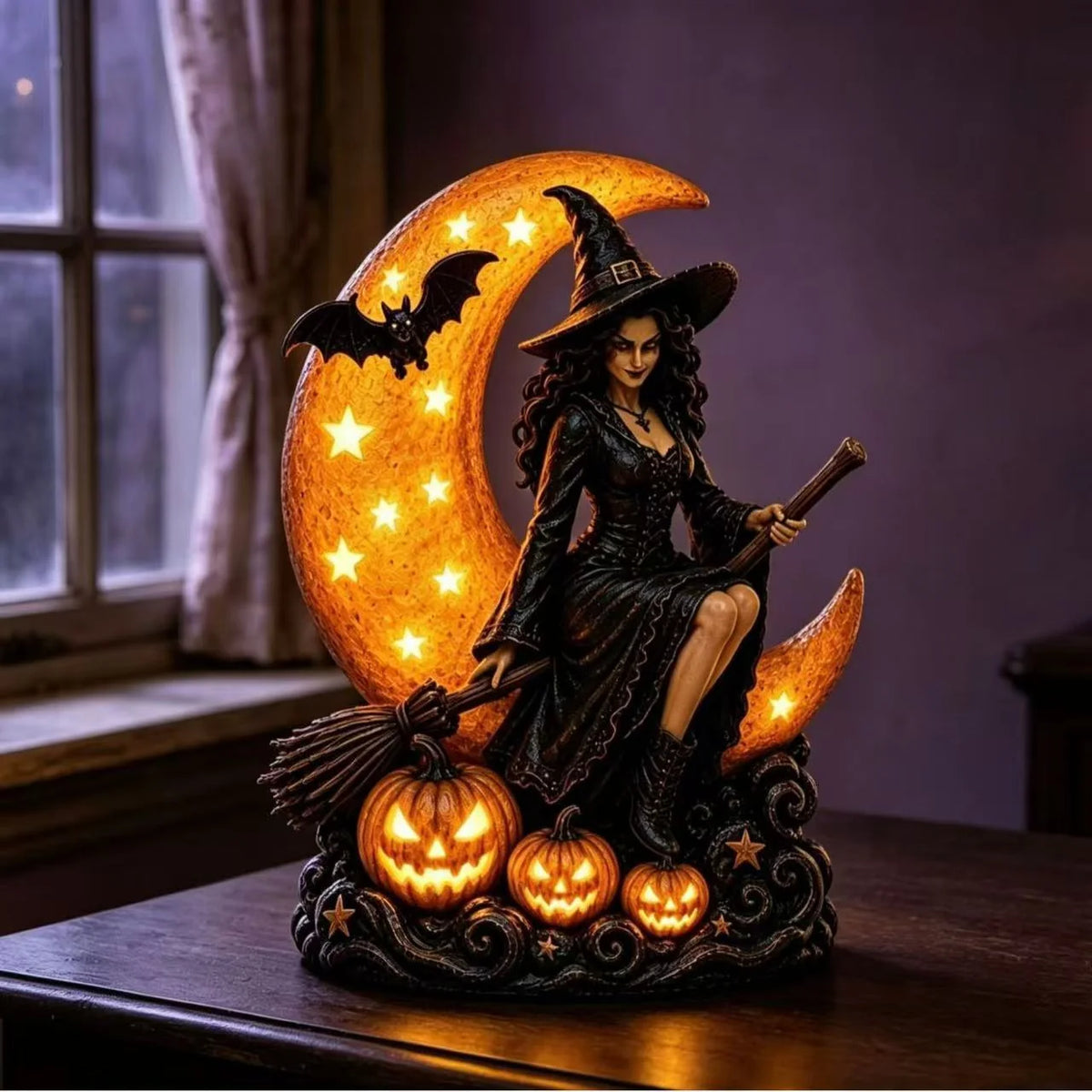 Night Light Witch Moon & Pumpkin Integrated LED