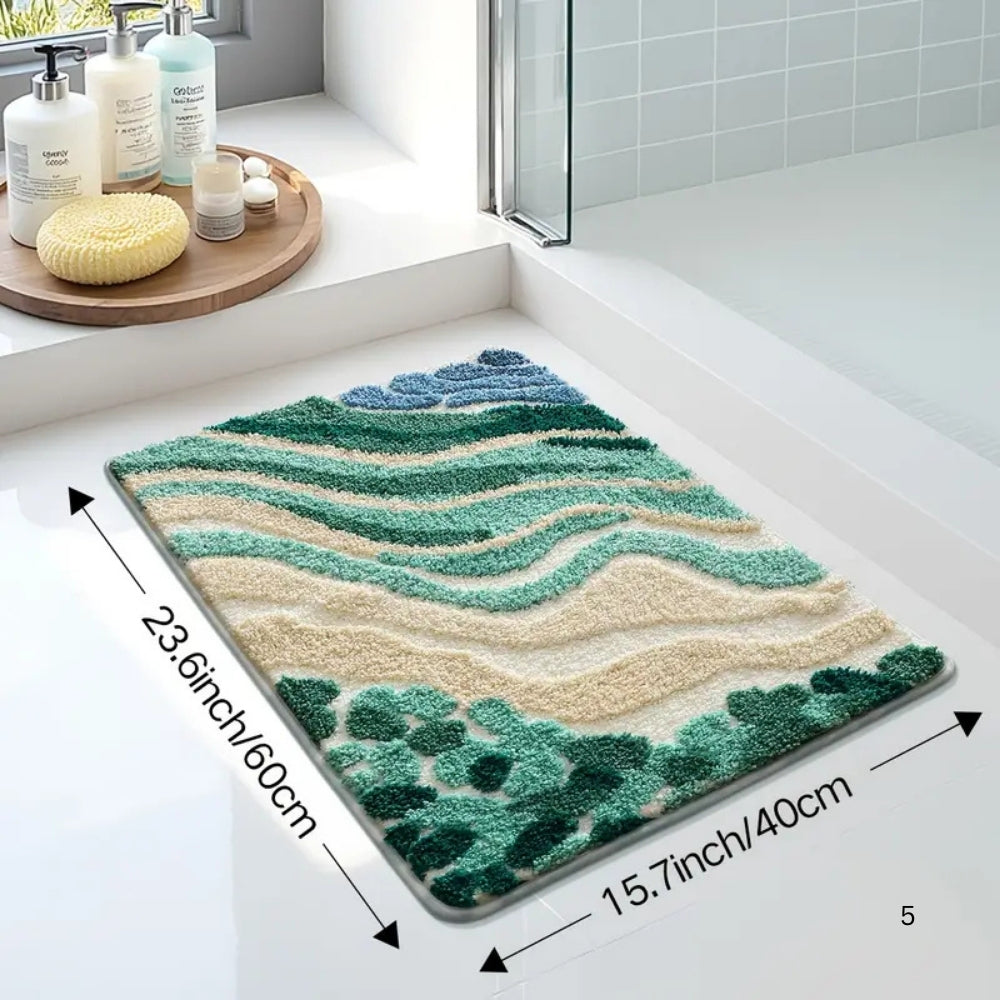 Ocean Wave Microfiber Plush Non-Slip Bath Mat