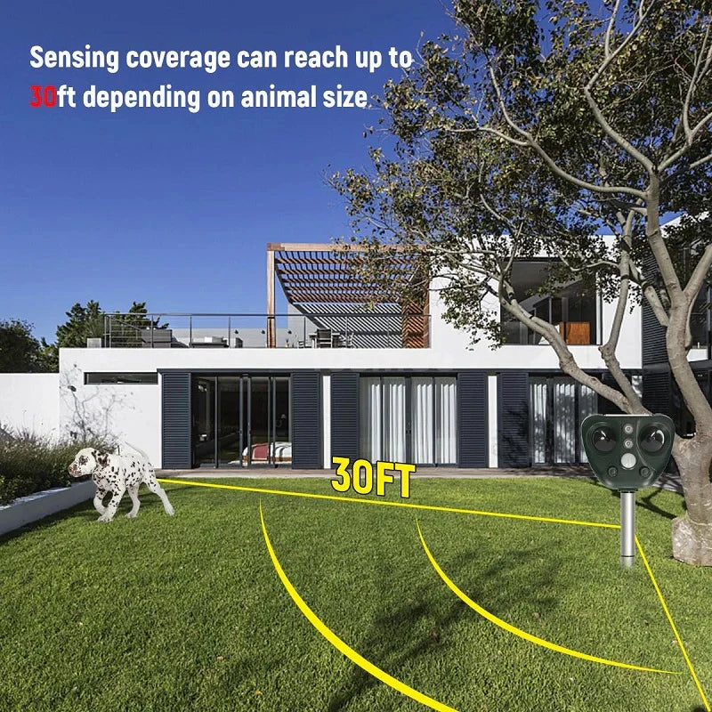 Outdoor Bird Repeller Solar-Powered Ultrasonic 30 Ft Coverage