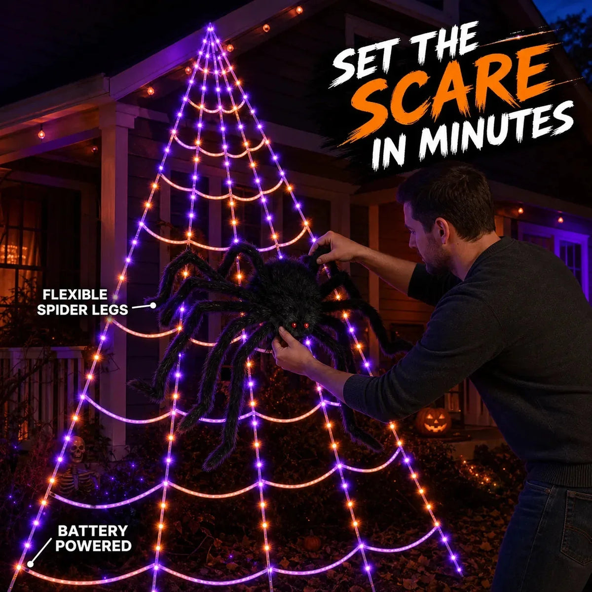 Outdoor Spider Lights Battery-Powered Remote Control 250 LEDs