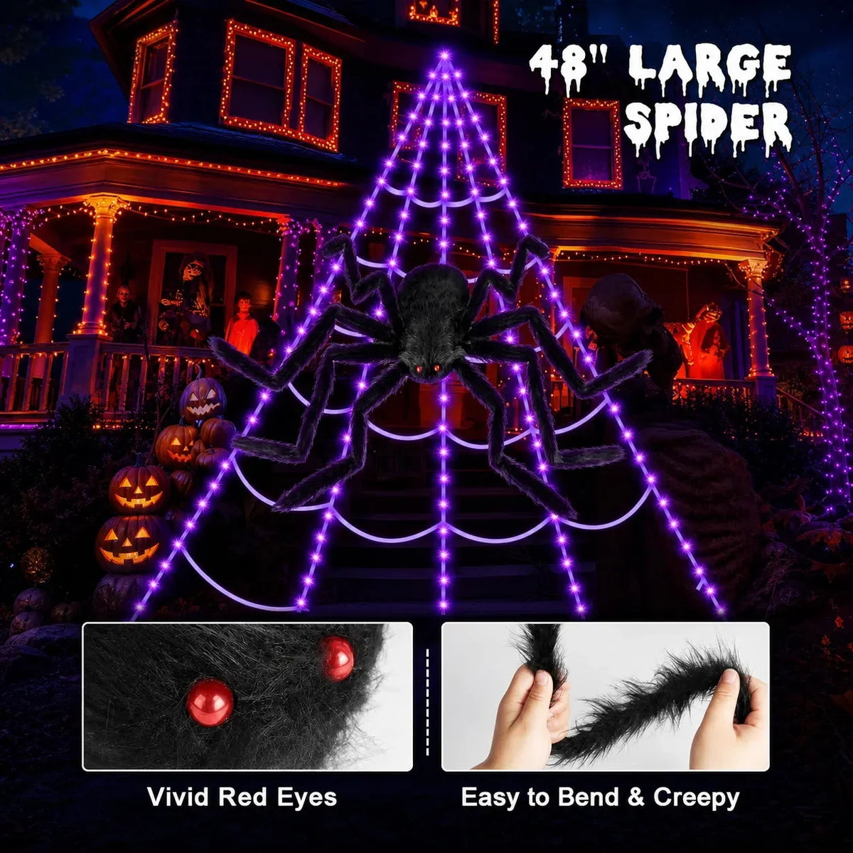 Outdoor Spider Lights Battery-Powered Remote Control 250 LEDs