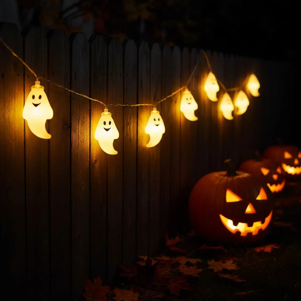 Outdoor String Lights Ghost-Shaped Battery-Operated & Weather-Resistant