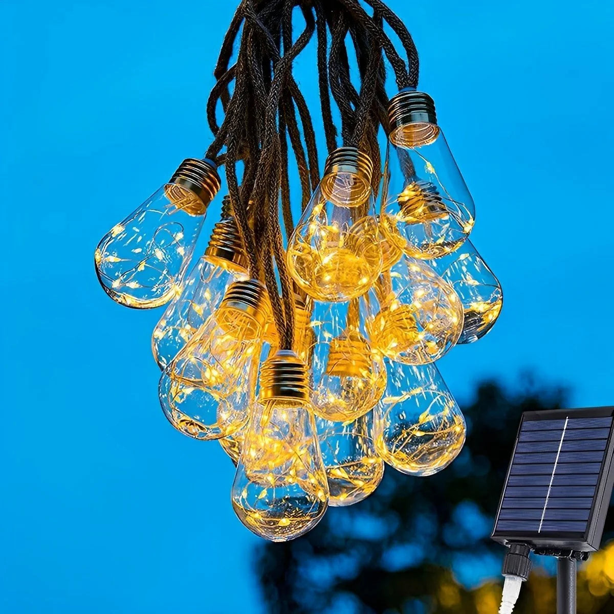 Outdoor String Lights Solar-Powered Dusk-To-Dawn Hemp-Rope Warm-White LED