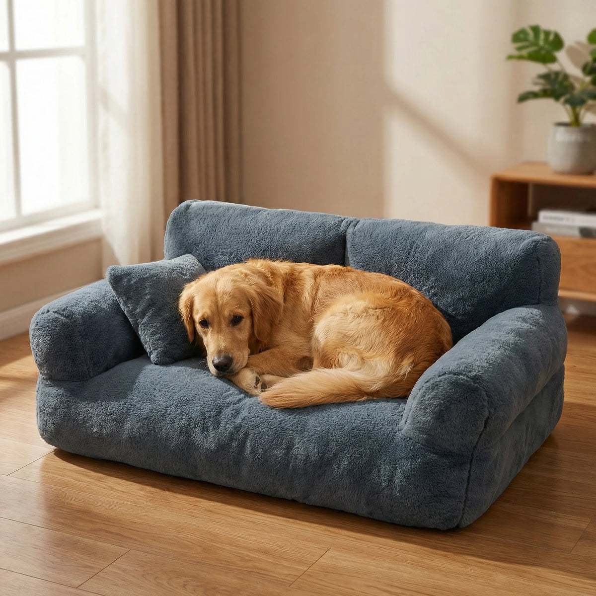 Pet Sofa Bed Rabbit-Plush Machine-Washable Cover Non-Slip Base