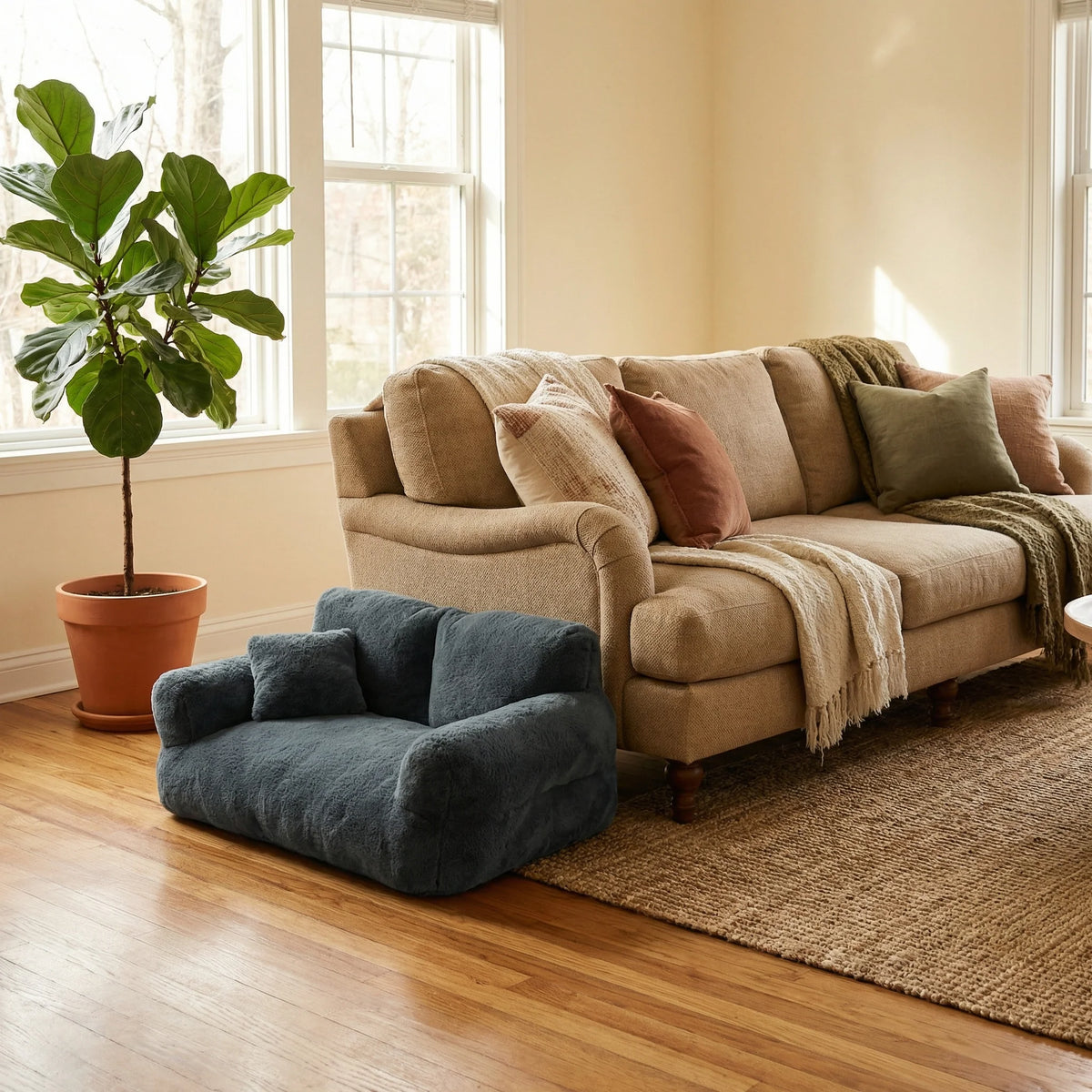Pet Sofa Bed Rabbit-Plush Machine-Washable Cover Non-Slip Base