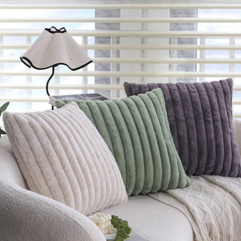 Pillow Cover Teddy Plush Layered Ribbed Reversible 18x18