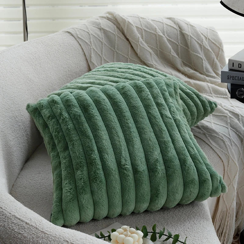 Pillow Cover Teddy Plush Layered Ribbed Reversible 18x18