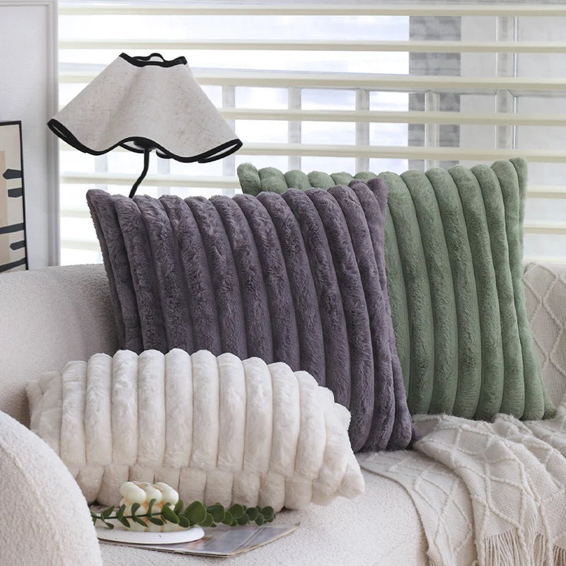 Pillow Cover Teddy Plush Layered Ribbed Reversible 18x18