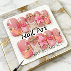 Press-On Nail Set 3D Floral Adhesive Backing Reusable