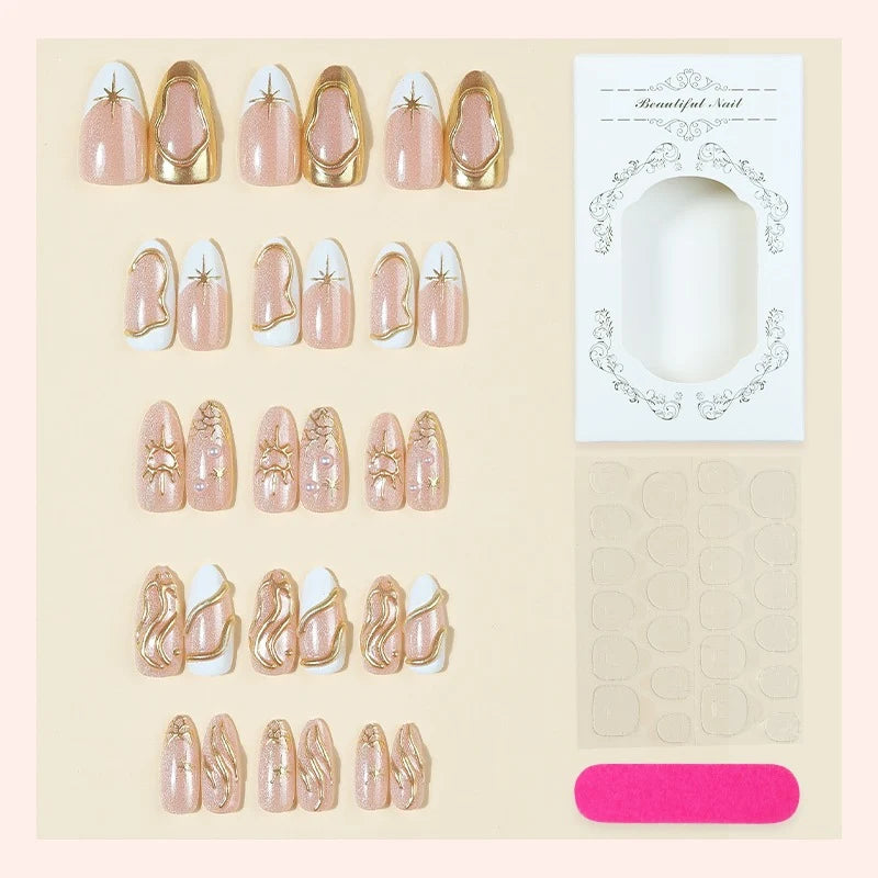 Press-On Nail Set 3D Sparkling Easy Application