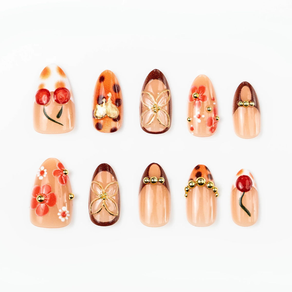 Press-On Nail Set Acrylic Reusable Floral & Embellished