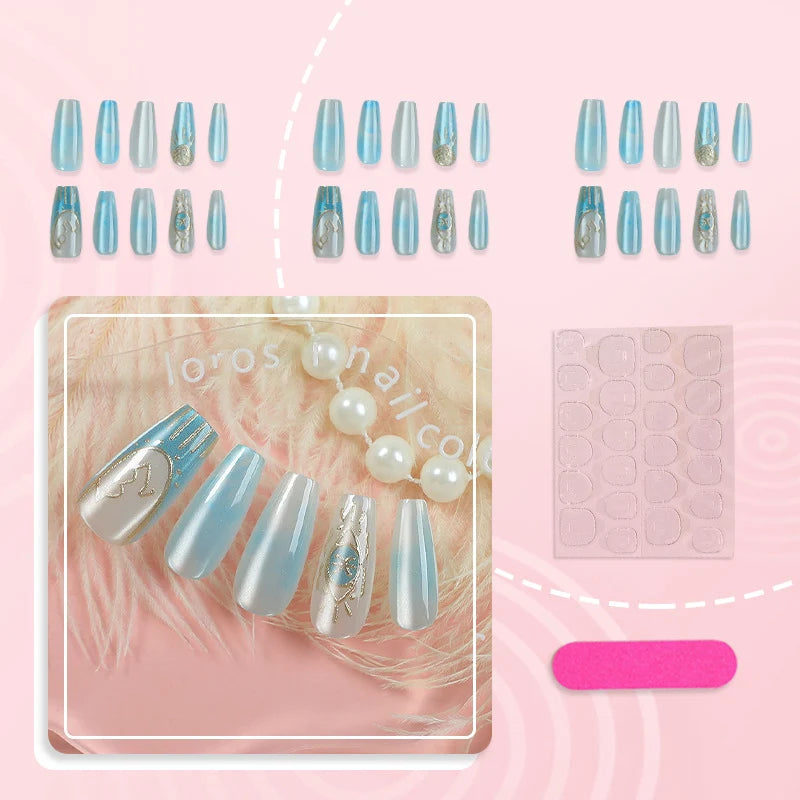 Press-On Nail Set Artistic Design Reusable & Long-Lasting