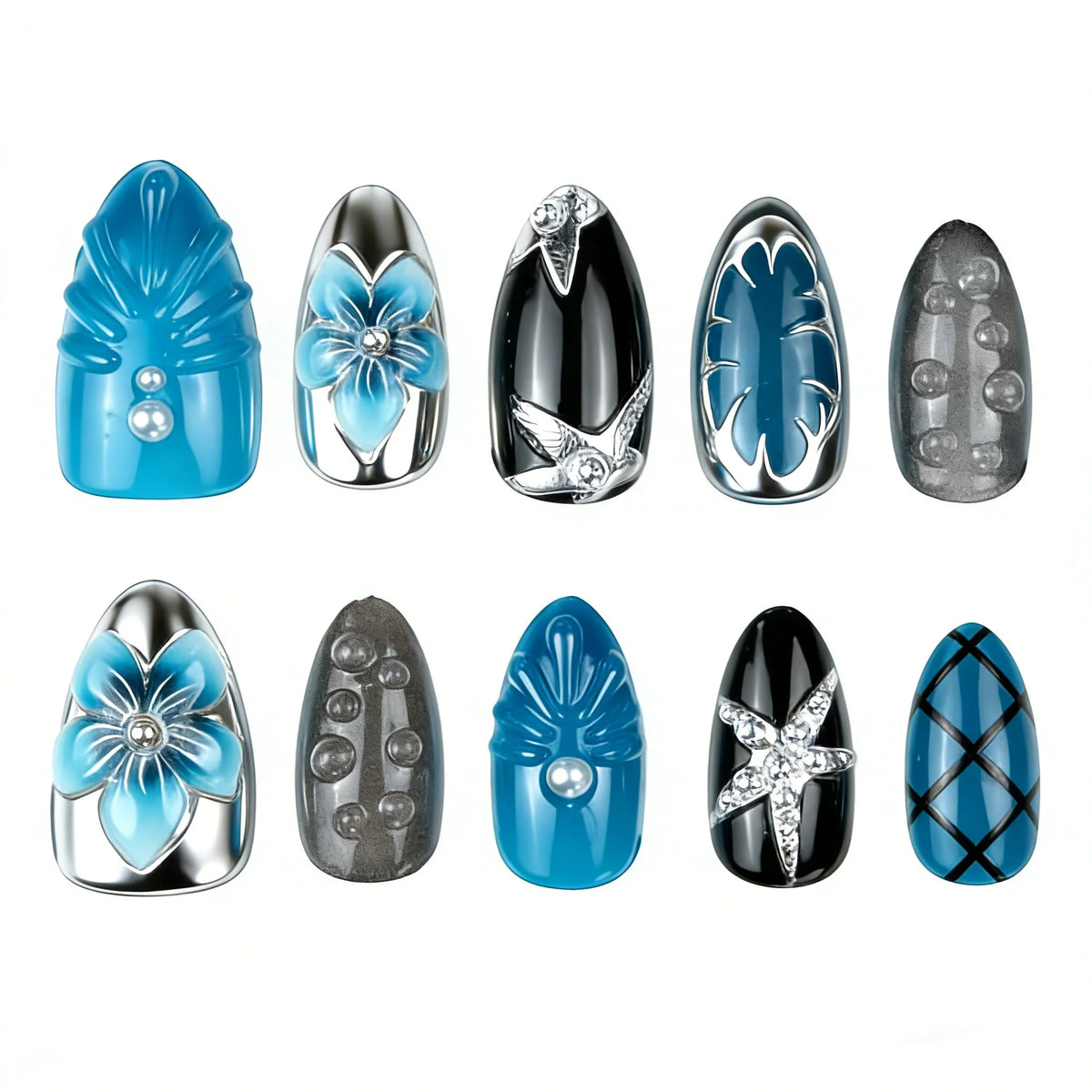 Press-On Nail Set Artistic Designs & Adhesive Backing