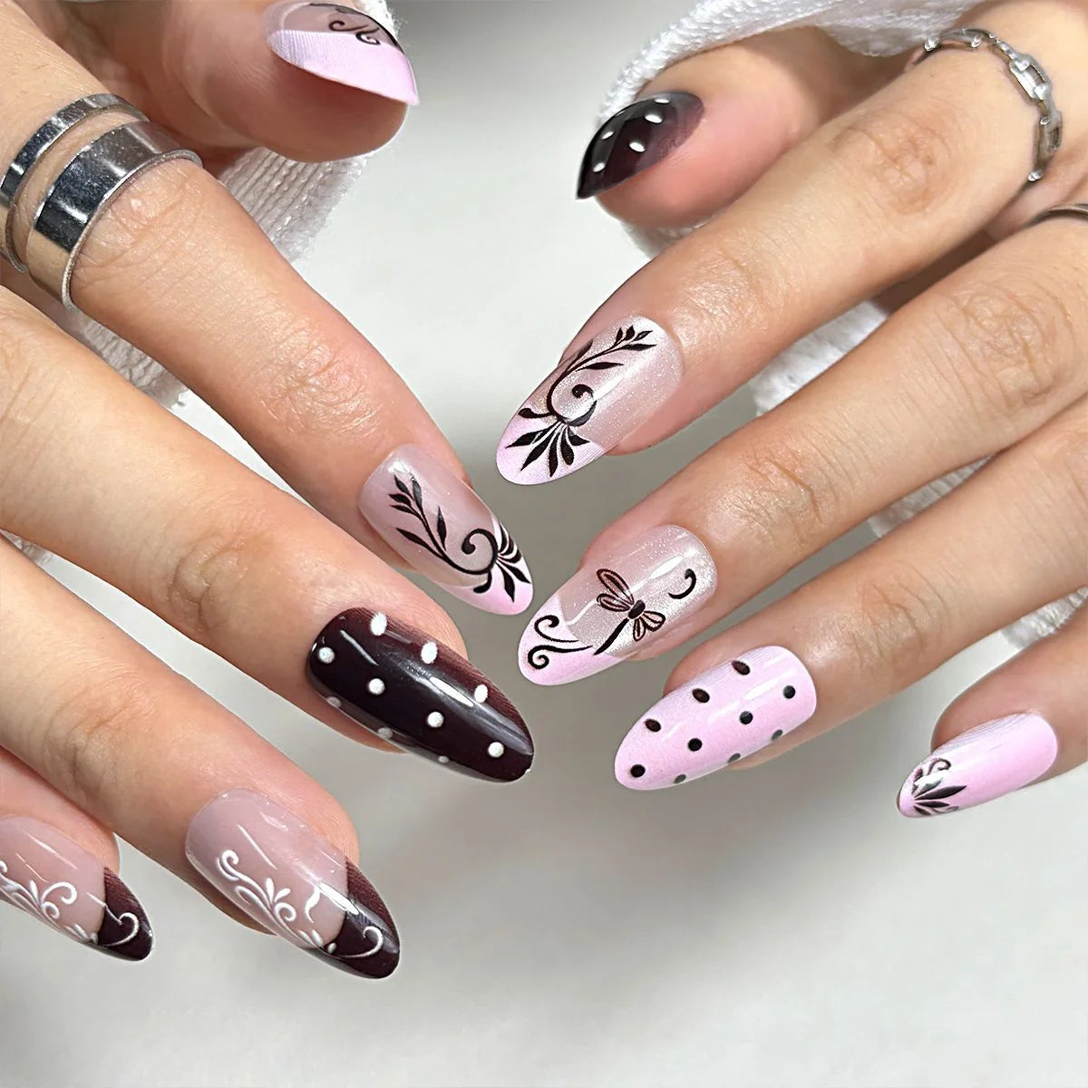 Press-On Nail Set Artistic Designs All Sizes & Tools Included