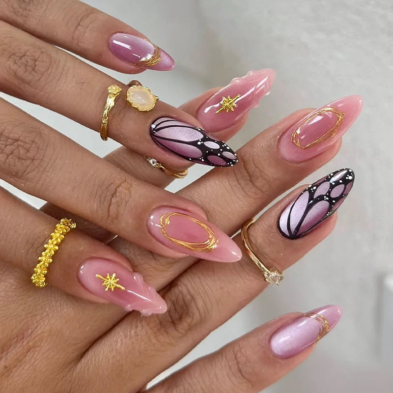 Press-On Nail Set Artistic Designs Easy Application