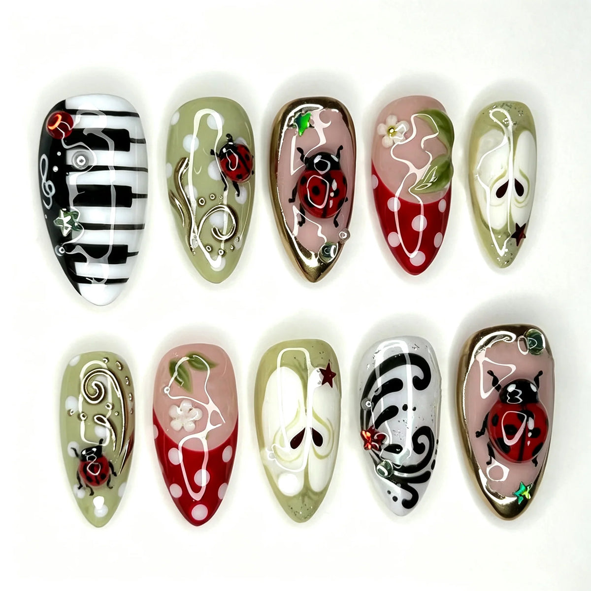 Press-On Nail Set Artistic Patterns Durable & Reusable