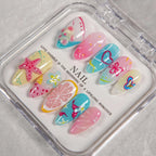 Press-On Nail Set Artistic Summer Designs Reusable Multi-Size