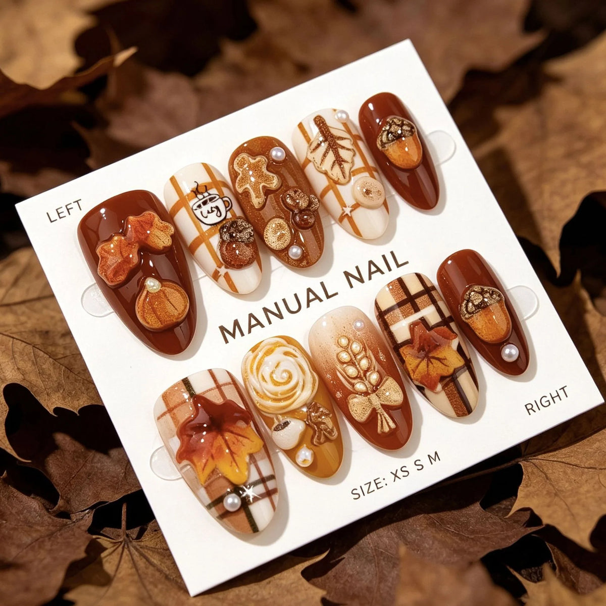 Press-On Nail Set Autumn Designs Easy Apply & Long-Lasting