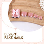 Press-On Nail Set Bow Design & Adhesive Strips