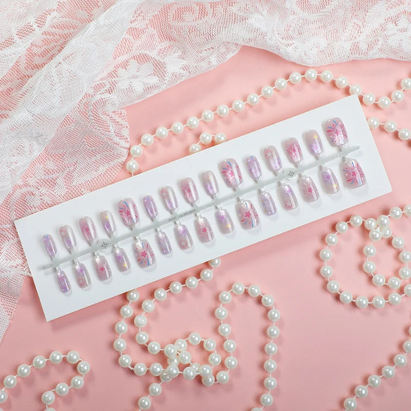 Press-On Nail Set Celestial Designs Adhesive Tabs & Multiple Sizes