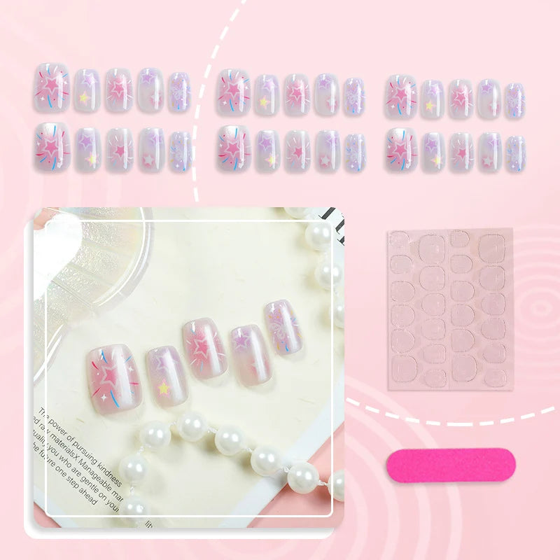 Press-On Nail Set Celestial Designs Adhesive Tabs & Multiple Sizes