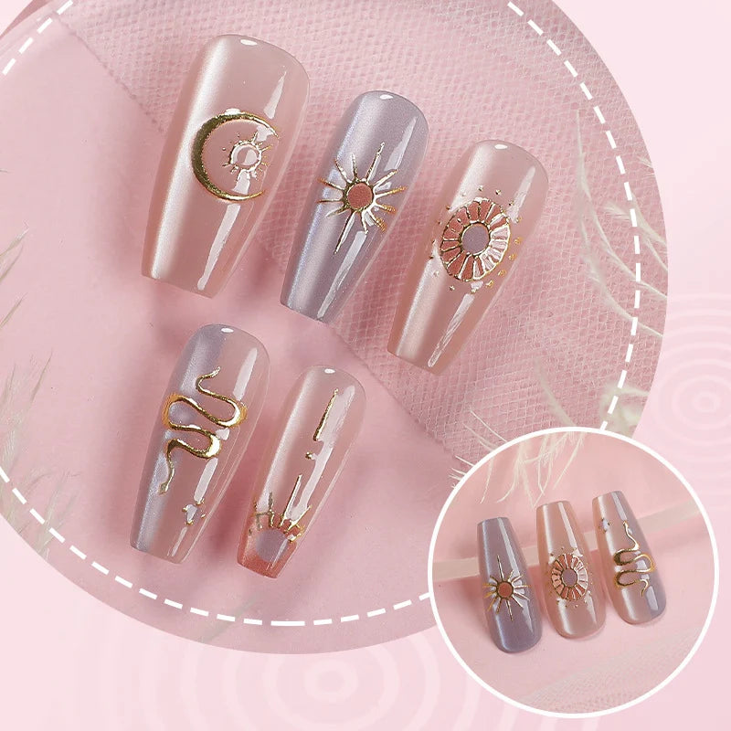 Press-On Nail Set Celestial Designs Glue & Multiple Sizes