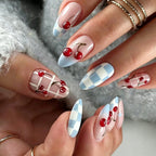 Press-On Nail Set Cherry Gingham Reusable & Strong Adhesive