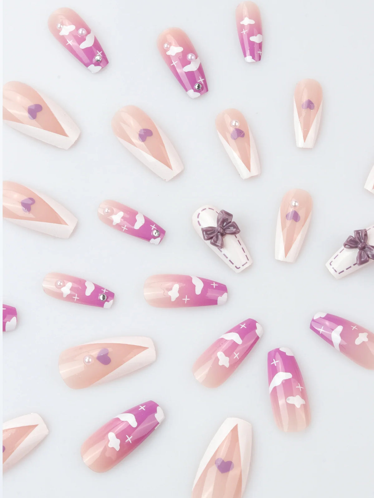 Press-On Nail Set Cloud Design Pre-Applied Adhesive