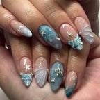 Press-On Nail Set Coastal Seashell Designs Long-Lasting Wear