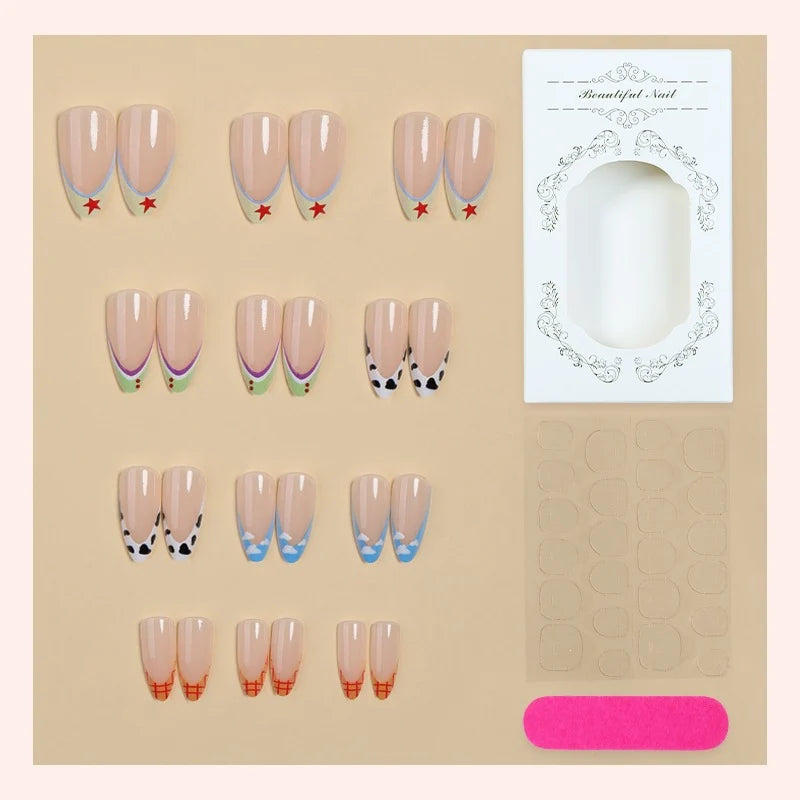 Press-On Nail Set Colorful Designs & Easy Application