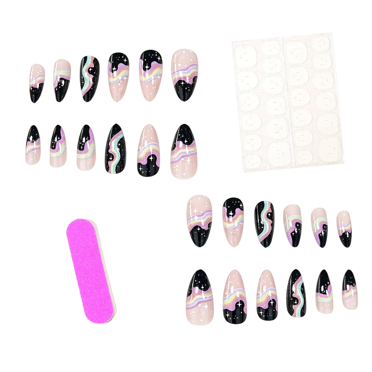 Press-On Nail Set Cosmic Gradient Almond Shape 24-Piece